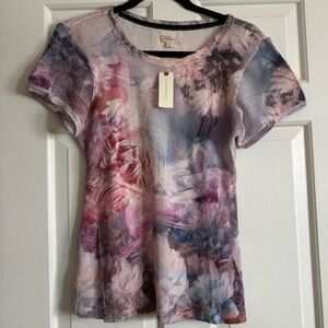 Anthropologie Multicolor Floral Mesh Top